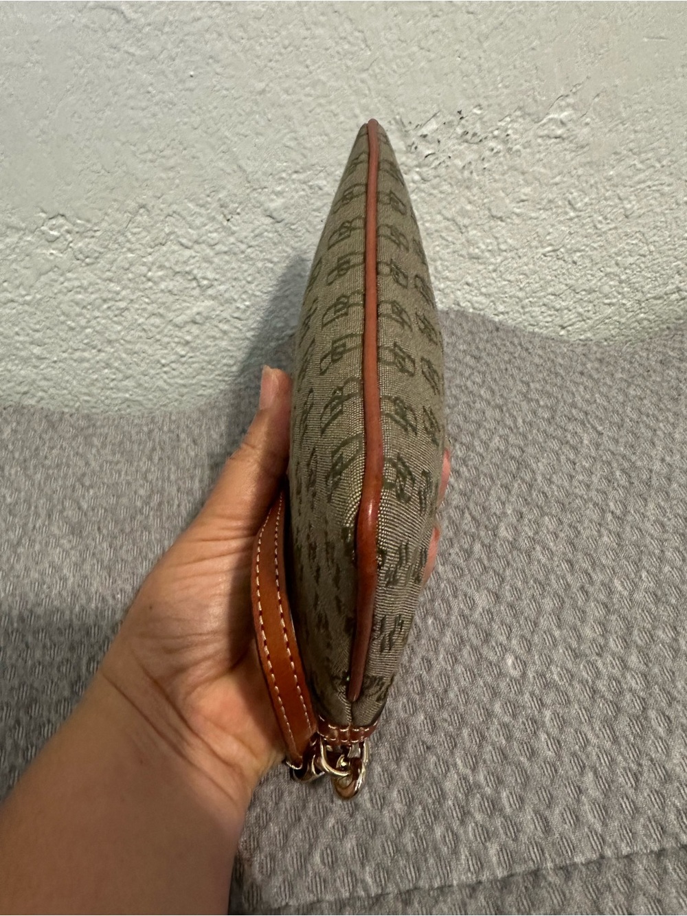 Dooney & Bourke Olive Logo Canvas Wristlet with Brown Leather Trim - Picture 5 of 11